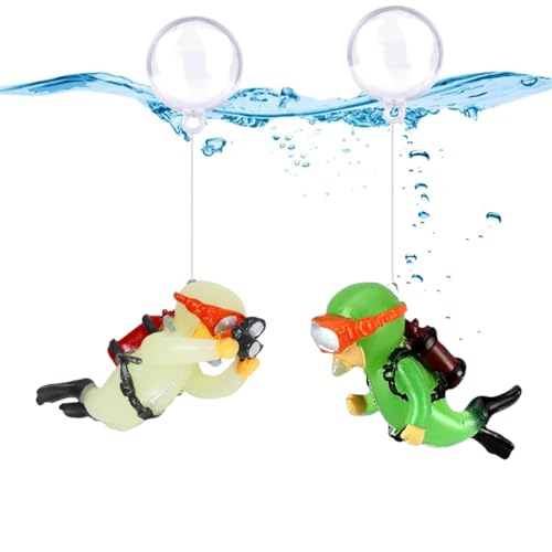 2pcs Luminous Floating Fish Decorations, Lovely Diver Fish Accessories, Suitable for All Kinds of Tanks - color: Luminous Natural Color Diver Camera+luminous Green Diver (Both With Fishing Line and Floating Balls)