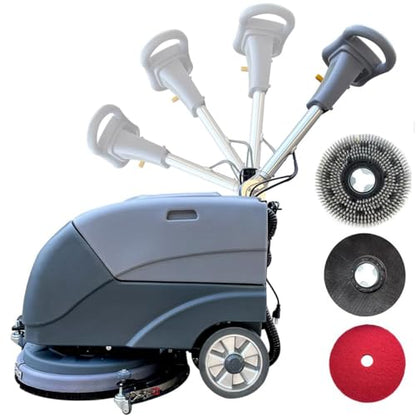 Emotor 15'' Foldable Walk Behind Floor Scrubber Machine Hand Push Scrubber Machine for Industrial Commercial Usem,Upgrade Automatic Water Flow, Machine Size 32"X18"X25"(Gray)