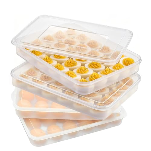 4pcs Dumpling Box Containers for FridgeLarge Plastic Container Flat Storage Bins StackableFood Storage Containers Refrigerator Box DumplingCase Kitchen Supply Tray Fruits, Vegetables, Meat and More