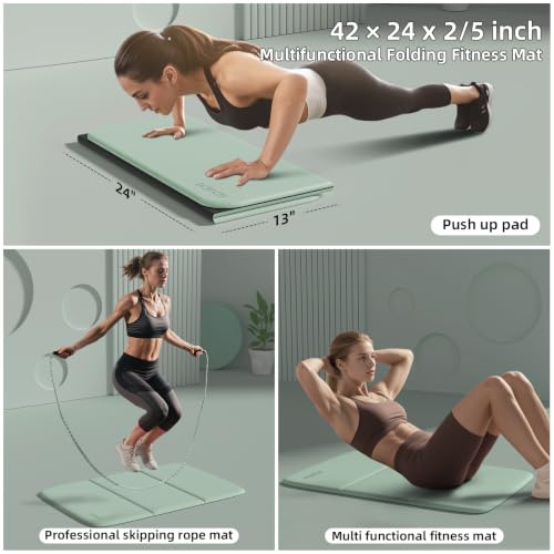 Foldable Exercise Pad Extra Thick 1.2" x 14" x 24" - color: Green+Black