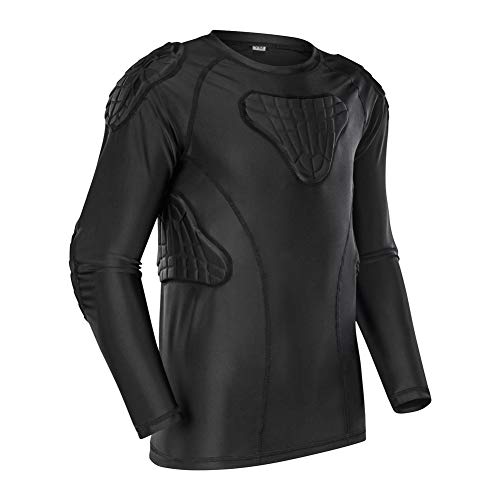 Padded Shirt Youth Boys Padded Compression Sports Protective T-Shirt Rib Chest Protector Extreme Exercise (White Padded Vest - color: Long Black Padded Shirt, size: Y-XL(Chest 30.5inch~32inch)