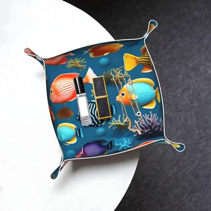 Submarine Reef Fish Leather Storage Tray Small Stylish and Personalized Small Items and Cosmetics Organizer