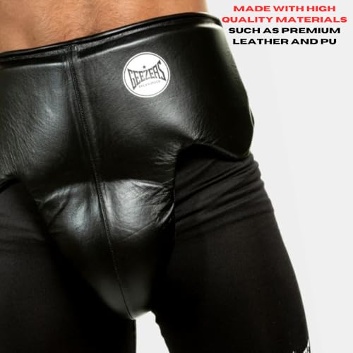 Geezers PU Groinguard For Boxing and MMA Fighting, Abdo Gear for Martial Arts, Jockstrap Abdominal Protector for Sparring, Taekwondo and Grappling (Black, Small)