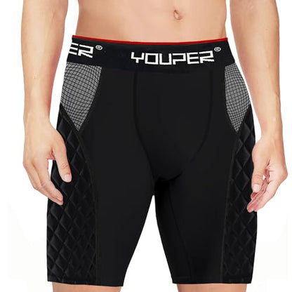 Youper Youth Elite Padded Baseball Sliding Shorts w/Soft Athletic Cup - color: Black, size: X-Large