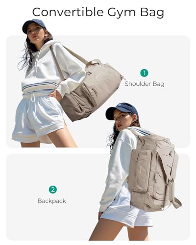 BAGSMART 4-IN-1 Gym Bag for Women Men, TSA Duffle Bag for Travel - color: D-Beige