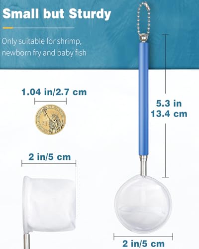 Pawfly Soft Round Aquarium Net, 2 Inch Shrimp Net with Extendable Stainless Steel Handle for Baby Fish, Food Residue Debris