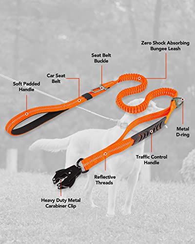 Joytale Tactical Bungee Dog Leash, Shock Absorbing No Pull, Orange - color: Orange