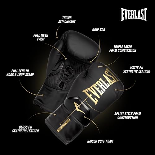 Everlast Elite 2 Boxing Gloves - color: Black/Gold, size: 12 oz