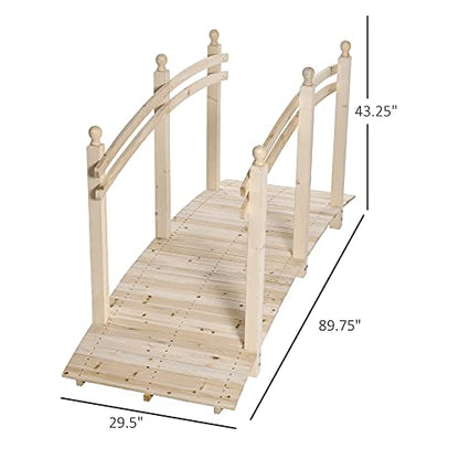 Aosom Outsunny 7.5' Wooden Arch Garden Bridge, Safety Rails for Backyard Ponds, Creeks, Streams, Natural - color: Natural Wood