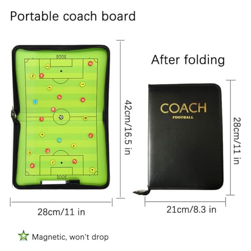 Soccer Coaching Board, Magnetic Soccer Clipboard for Coaches, Portable Strategy Football Coaches Board with Dry Erase, Marker Pen and Zipper Bag