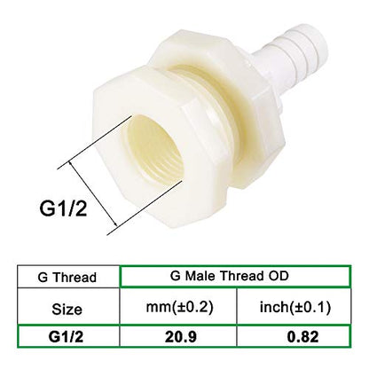 uxcell Bulkhead Fitting Adapter 12mm Barbed x G1/2 Female ABS White for Aquariums, Water Tanks, Tubs, Pools 4Pcs - size: G1/2