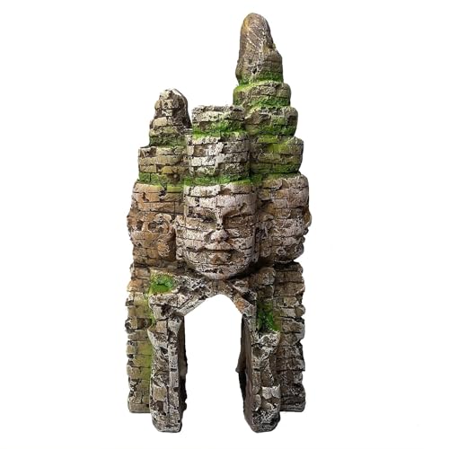 Aquarium Buddha Statue Decorations Fish Tank Resin Buddha for Four Faces Ornament with Caves Hole for Betta Fish Hideout Swim Through
