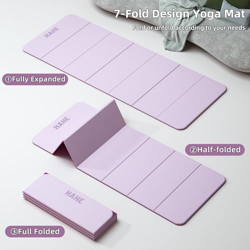 HAHE 7-Fold Design Extra Thick Yoga Mat 72"L x 24"W x 0.47", TPE | Fitness Exercise Mats, Non-Slip Foldable Yoga Mat, High Density, Portable for Men & Women, Yoga, Pilates, Home Gym - color: Deep Pink & Light Pink