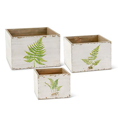 K&K Interiors, 17249A Set of 3 White Wood Nesting Boxes with Fern Decals