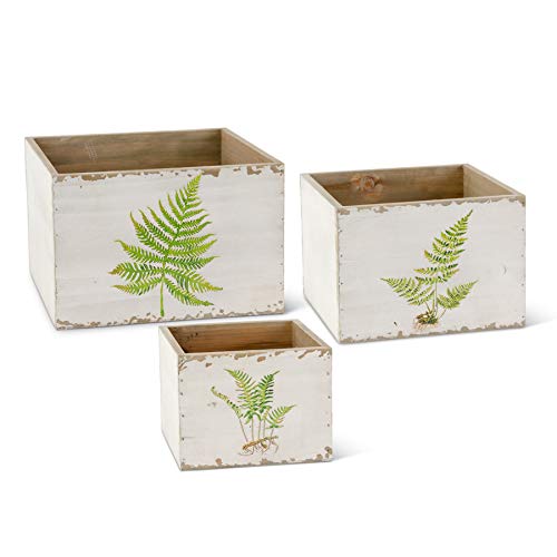 K&K Interiors, 17249A Set of 3 White Wood Nesting Boxes with Fern Decals