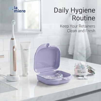 LA MIERE Retainer Case with Vent Holes, 1 Pcs Denture Case, Durable & Similar Mouth Guard Case, Lavender - color: Lavender