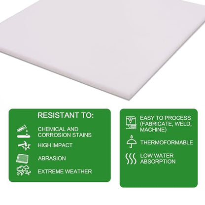 High Density Polyethylene Sheets HDPE Plastic Sheet Board for DIY, Heavy Duty Industry, 1/4" Thick,Size 6" x 6", White Color