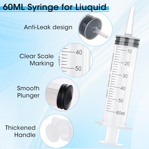 3 Pack 60mL Plastic Syringes for Liquid - Large Syringe Without Needle for Liquid, Measurement & Scientific Labs