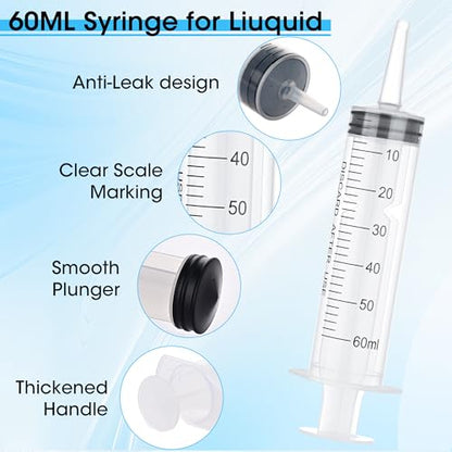 3 Pack 60mL Plastic Syringes for Liquid - Large Syringe Without Needle for Liquid, Measurement & Scientific Labs