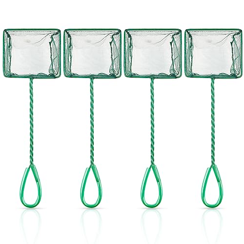 Pawfly Aquarium Fish Net with Braided Metal Handle Square Net with Soft Fine Mesh Sludge Food Residue Wastes Skimming Cleaning Net for Fish Tanks Small Koi Ponds and Pools