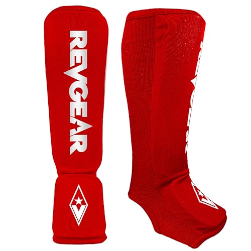 Revgear Dominator Muay Thai Shin Guard, MMA, Kickboxing. Cloth with Instep - color: Red, size: XX-Large