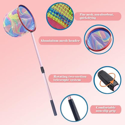 Fishing Nets with Bucket Fishing Retractable Landing Net Lightweight Aluminum Pole with Non-Slip Handle for Catch and Release and Release Frogs Butterfly Youth Outdoor - style: Red+blue