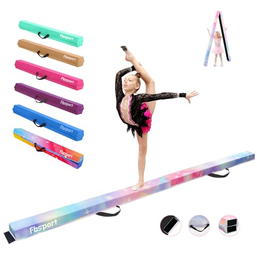 FBSPORT 8ft/9ft/9.5ft Balance Beam Folding Gymnastics Beam Foam Balance Floor Beam Equipment for Kids Adults, Suede Cover Anti Slip Base with Carry Bag for Home School Gym Training - color: Pink Green, size: 9.5ft*6in*2.5in(288*15*6cm)