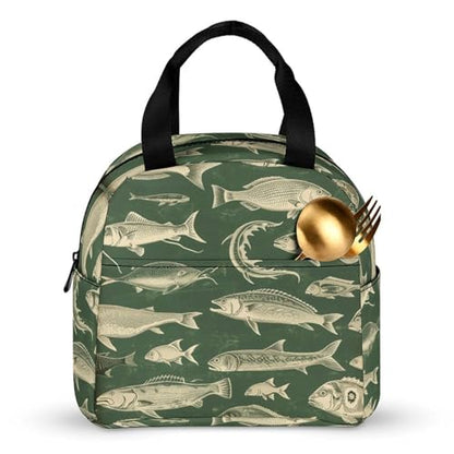 Lunch Bag Lnsulated Lunch Box Lunch Containers Retro Fish Printed Reusable Lunch Tote Bags for Women And Men Work, Travel, Outdoor