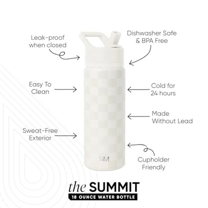 Simple Modern Insulated Water Bottle with Straw | 18oz | Checkered - color: Pattern: Cream Checkmate, style: 18oz