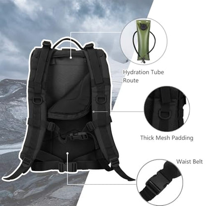 Hannibal Tactical MOLLE Assault Backpack, Tactical Backpack Military Army Camping Rucksack - color: Black