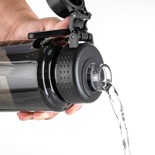 Fanhaw 32 oz Clear BPA-Free Tritan Water Bottle with Fast-Flow Spout Lid, BPA-Free & Leak-Proof Wide-Mouth Reusable Bottle for Gym, School & Office, Back to School Essentials (Black) - color: Black, style: 1 Pack