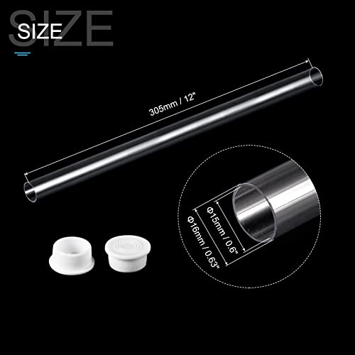 PATIKIL Clear Rigid Tube Round Plastic Tubing with End Caps Polycarbonate Water Pipe, 305mm/ 12 Inch Length, 15mmx16mm/0.6"x0.63", 2 Set