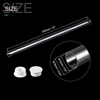PATIKIL Clear Rigid Tube Round Plastic Tubing with End Caps Polycarbonate Water Pipe, 305mm/ 12 Inch Length, 15mmx16mm/0.6"x0.63", 2 Set