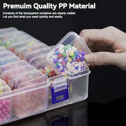 Bead Organizer Box, 46Pcs Small Bead Organizers and Storage Plastic Cases, Mini Clear Storage Containers Boxes with Hinged Lid for Diamond Painting Accessories Seed Jewelry Crafts
