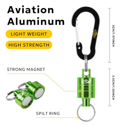 SF Strongest Magnetic Net Release Magnetic Keychain Fly Fishing Net Retractor Magnet Clip Holder Retractor with Retractable Coiled Lanyard Carabiner