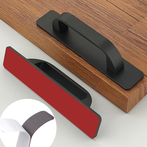 12 Pack 4 1/4 Inch 108 mm Self-Adhesive Flat Black Cabinet Handles Aluminum Cabinet Pulls Drawer Pulls - color: FlatBlack 3M, size: 4 1/4 Inch