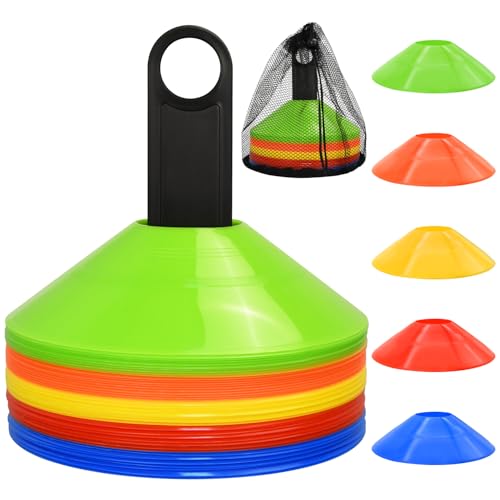 50/100/200pcs Disc Cones, Soccer Cones with Carry Bag and Holder, 5 Colors | for Football, Soccer, Basketball Training Equipment - size: 50pcs