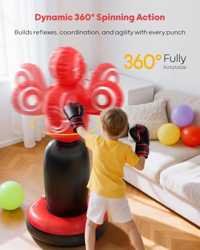 QPAU Kids Punching Bag, Rotating Design with 4 Targets, 64 in