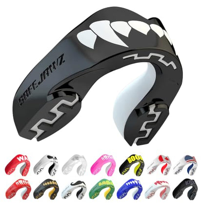 SAFEJAWZ Black Fangz Mouth Guard, Youth Dual Layer Mouthguard with Case - color: Black Fangz, size: Junior (<11)