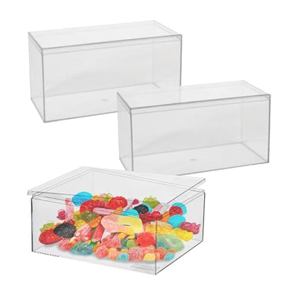 Rectangle Acrylic Box - Shelf Organizer Bins - Clear Storage Containers - Candy Party Favors | Bathroom Storage | Makeup Cosmetic Organization | Wide: 8"x4"x4" (3 Pack)