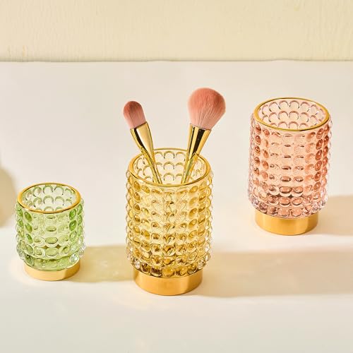 Makeup Brush Holder Organizer,Toothbrush Holders,Desk Pen Pencil Holder,Multifunctional Vintage Glass Brush Cup(A38-5-US/Green/S)