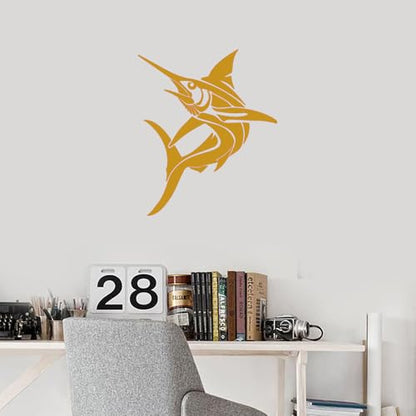 Tribal Marlin Fish 1 (Metallic Gold) (Set Of 2) Premium Waterproof Vinyl Decal Stickers For Laptop Phone Accessory Helmet Car Window Bumper Mug Tuber Cup Door Wall Decoration