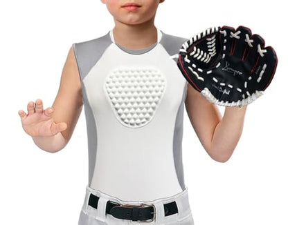 Youper Youth Baseball Chest Protector Shirt, Padded Heart-Guard/Sternum Protection for T-Ball, Football & Softball - size: Large, style: White Grey