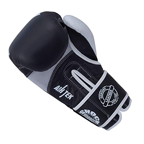 Boxing Gloves | Genuine Cowhide Real Leather | Muay Thai, Kickboxing, Sparring & Training | Pro Punching Gloves for Men & Women - color: BLACK/WHITE, size: 8OZ