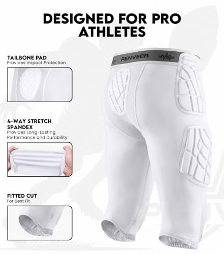 7 Pad Football Girdle Youth with Cup Pocket & Integrated Padding - color: White, size: Large