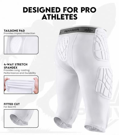 7 Pad Football Girdle Youth with Cup Pocket & Integrated Padding - color: White, size: Medium