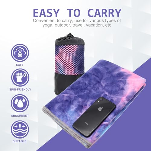 Eunzel Yoga Towel,Hot Yoga Mat Towel with Grip Dots Sweat Absorbent Non-Slip for Hot Yoga, Pilates and Workout 24" x72", Purple & Blue - color: Purple & Blue