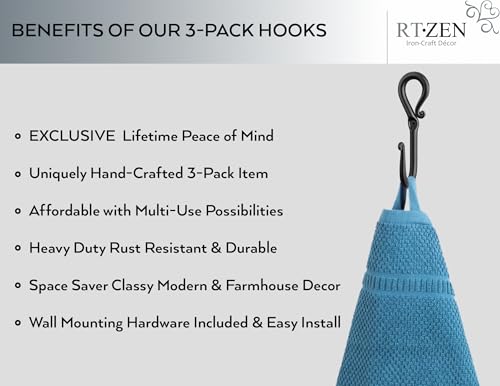 RTZEN Classic Farmhouse Wall Mount Multi-Use Wrought Iron Hook Set (3 Pack) - style: J-Hook Loop