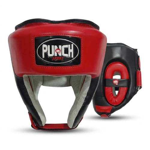 Punch Sports Boxing Headgear with Cheek Protection – Synthetic Leather Sparring Head Guard with Multi-Layer Foam Padding for MMA, Muay Thai & Kickboxing - size: Medium