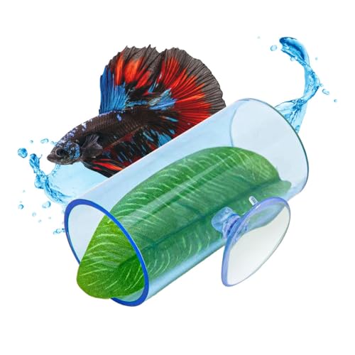 MiOYOOW Betta Shelter Hideaway, Acrylic Fish Shrimp Habitat Fish Tube Tunnel with Suction Pads Mounting for Small Fish Shrimp - color: Light Blue